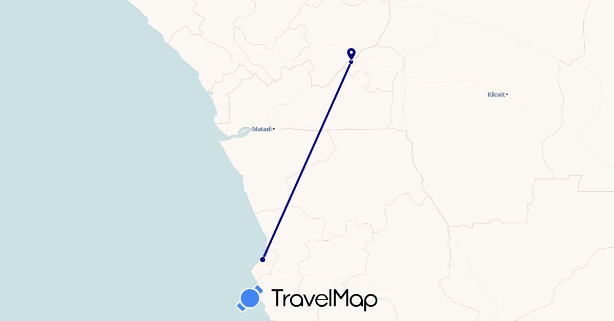 TravelMap itinerary: driving in Angola, Democratic Republic of the Congo (Africa)